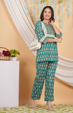 Thumbnail for House of RP Women Teal Cotton Kurta & Pant Set - Distacart