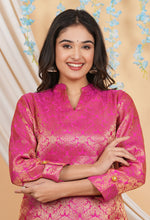 Thumbnail for House of RP Women Fuchsia Emblished Jacquard Kurta & Pant Set - Distacart