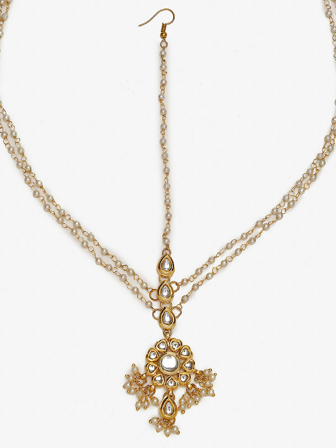 Gold-Plated White Kundan Studded Matha Patti - Ruby Raang - Distacart