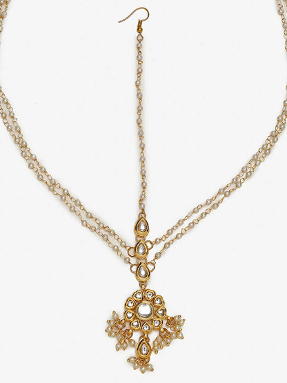 Gold-Plated White Kundan Studded Matha Patti - Ruby Raang - Distacart