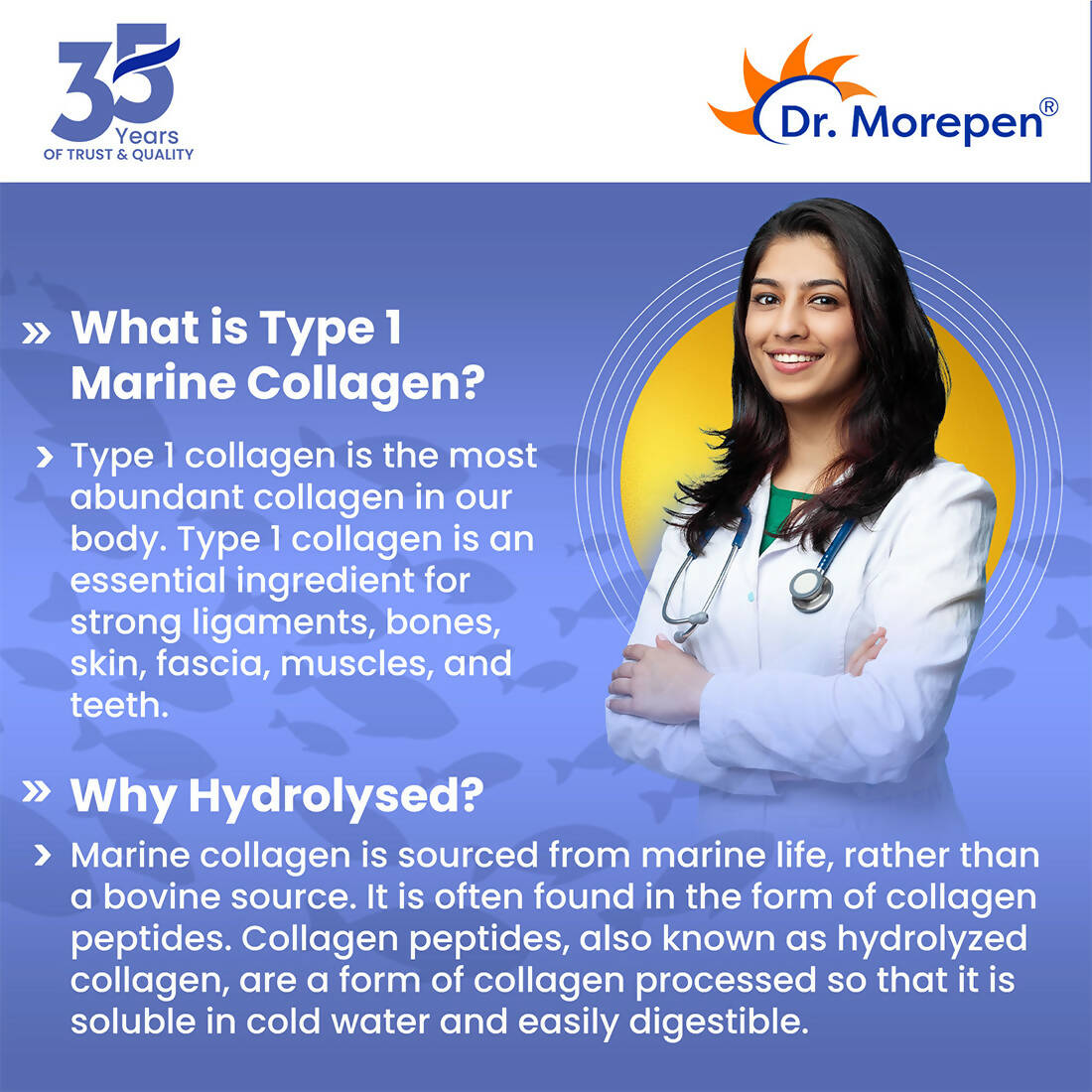 Dr. Morepen Skin Collagen Protein Powder With Hyaluronic Acid, Vitamin C, Sesbania & Biotin - Pineapple Flavour - Distacart