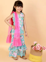 Thumbnail for Lil Drama Girls Kurta With Sharara & Dupatta Set - Blue - Distacart