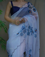 Thumbnail for Vamsee White Organza Saree - Distacart