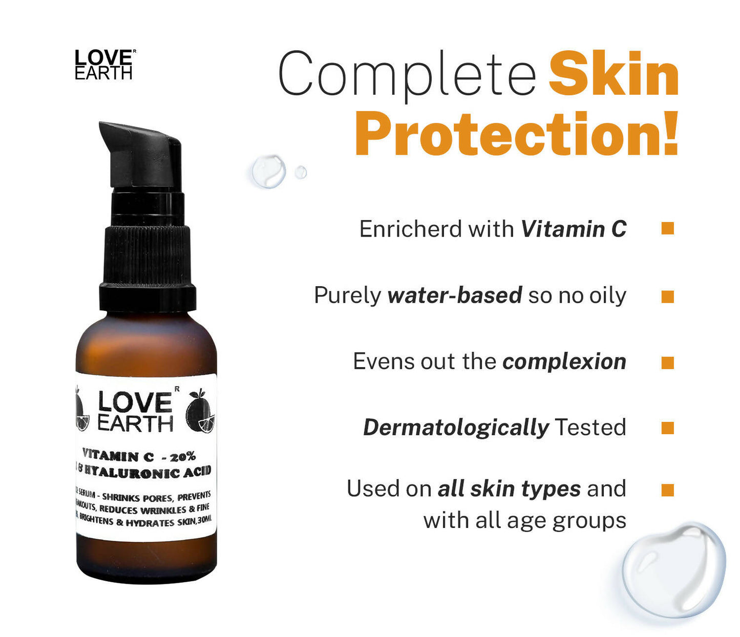 Love Earth Vitamin C 20%, E & Hydraulic Acid – Face Serum - Distacart