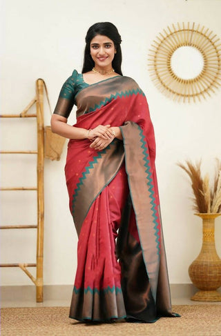 DEIANA'S Beautiful Golden Jari with New Design Soft Lichi Silk Saree - Maroon - Distacart
