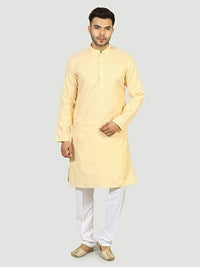 Thumbnail for Uri And Mackenzie Mens Casual Cotton Blend kurta Pajama Set (Light Yellow) - Distacart
