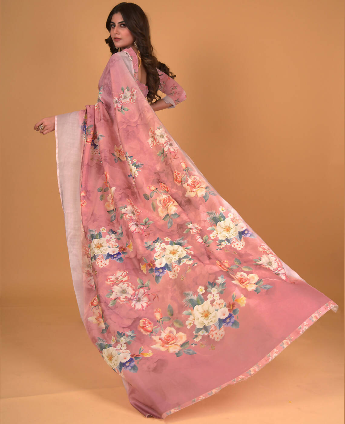 Mauve Cotton Silk Floral Printed Saree With Unstitched Blouse Piece - Akshita - Distacart