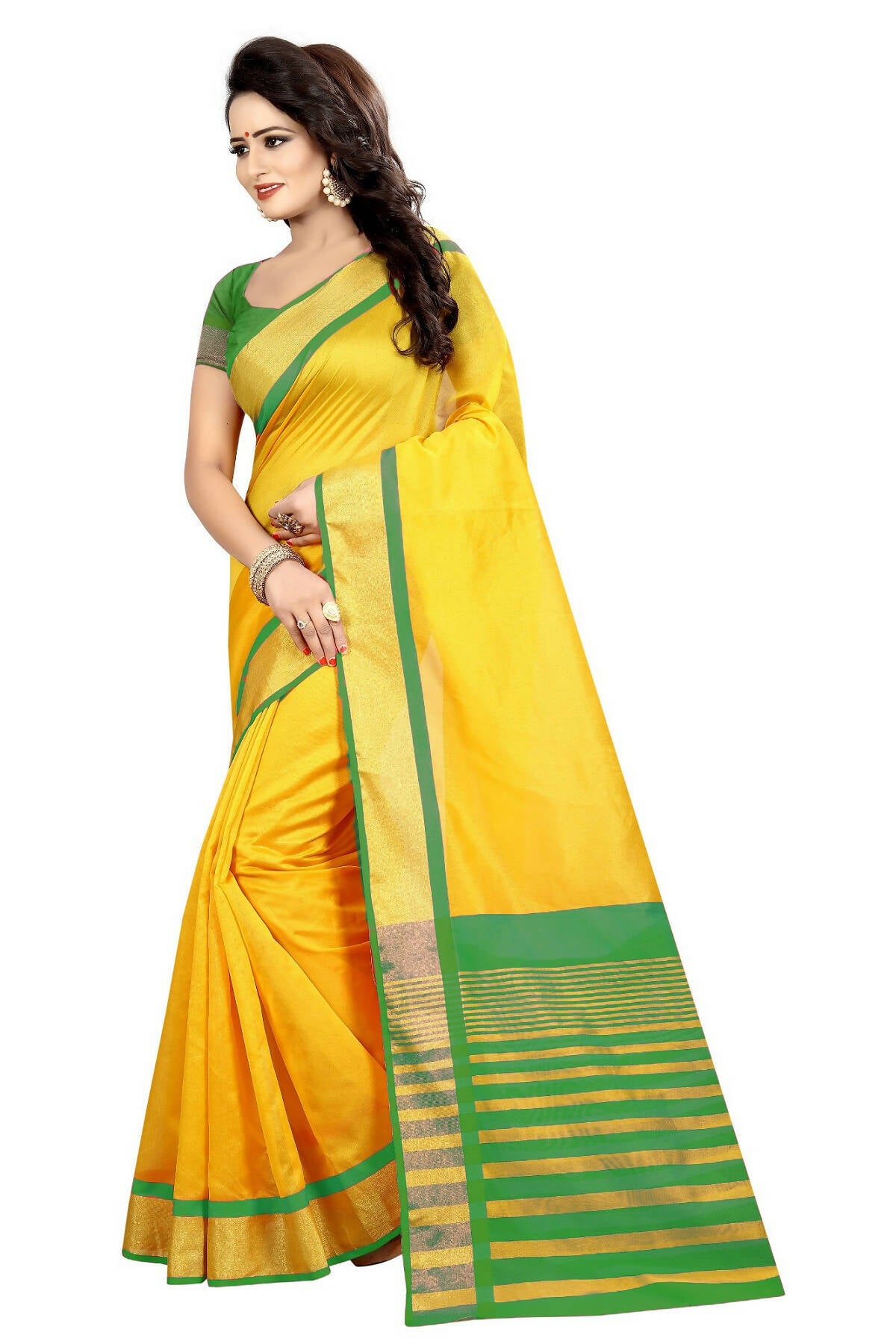 Vamika Weaving Yellow Cotton Silk Saree (MASTANI PARROT) - Distacart