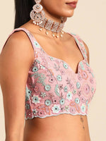 Thumbnail for House of Panchhi Pink Net Sequins, Mirror and thread embroidery Lehenga choli & Dupatta - Distacart