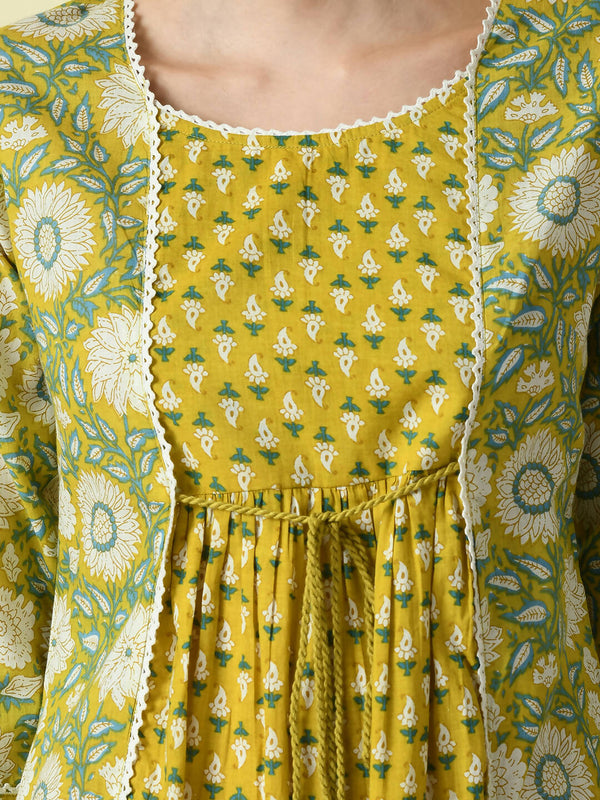 Myshka Women's Yellow Floral Printed Gown Dress - Distacart