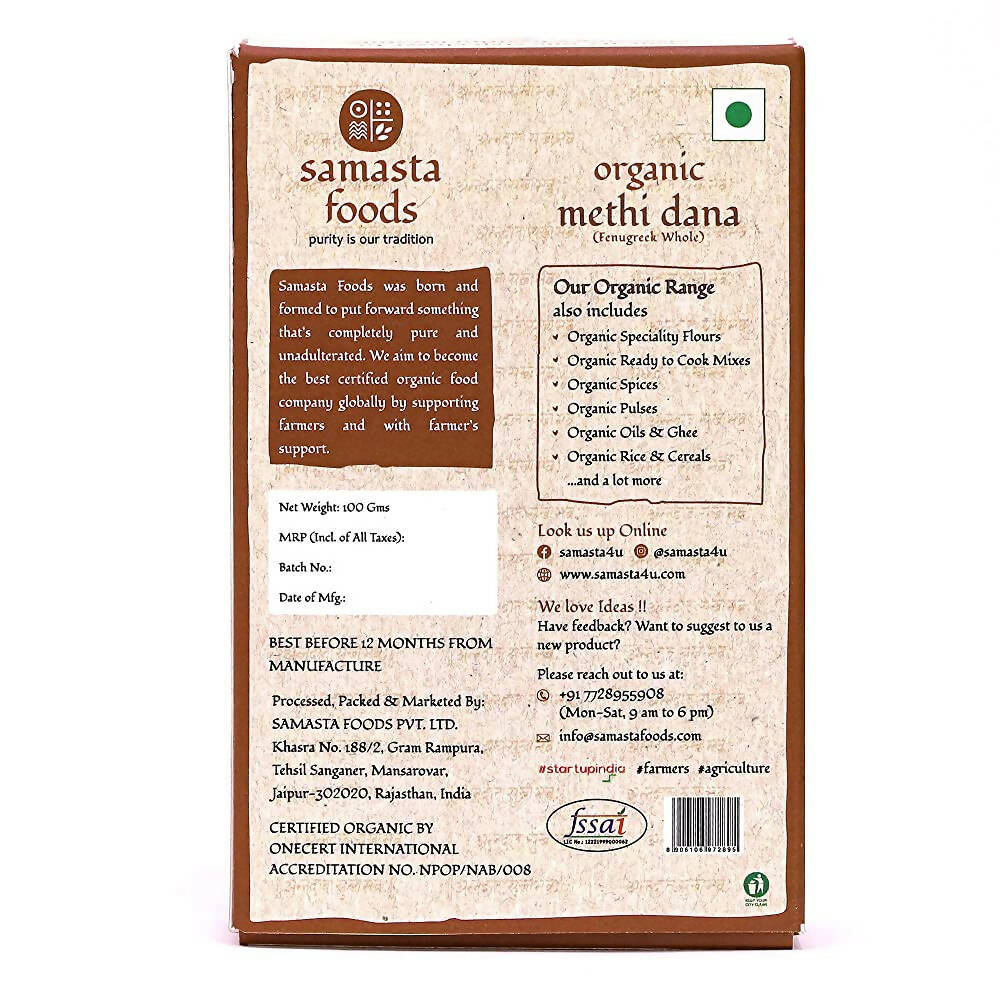 Samasta Foods Organic Methi Dana (Fenugreek Whole) - Distacart