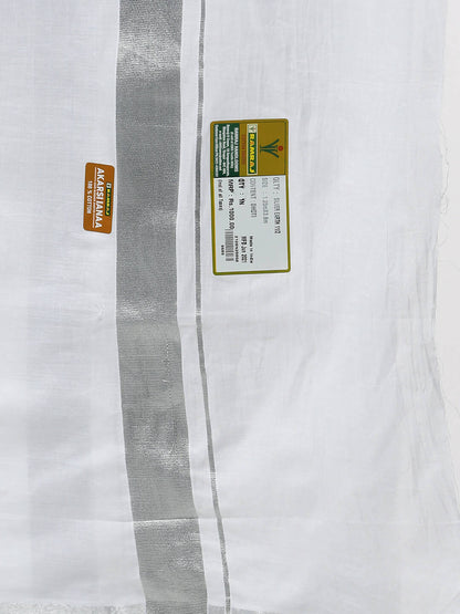 Ramraj Cotton Mens Pure Cotton 1 1 / 2 " Silver Jari Dhoti - White - Distacart