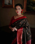 Thumbnail for DEIANA'S Beautiful Golden Jari with New Design Soft Lichi Silk Saree - Black - Distacart