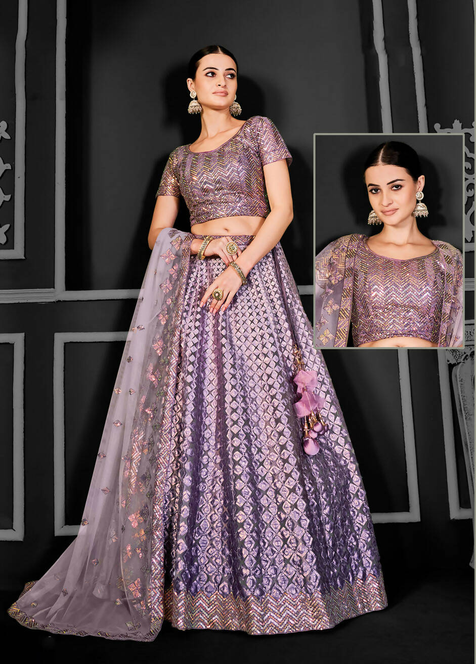 Light Purple Net Semi-Stitched Bridal Lehenga - Nimayaa Bonanza - Distacart