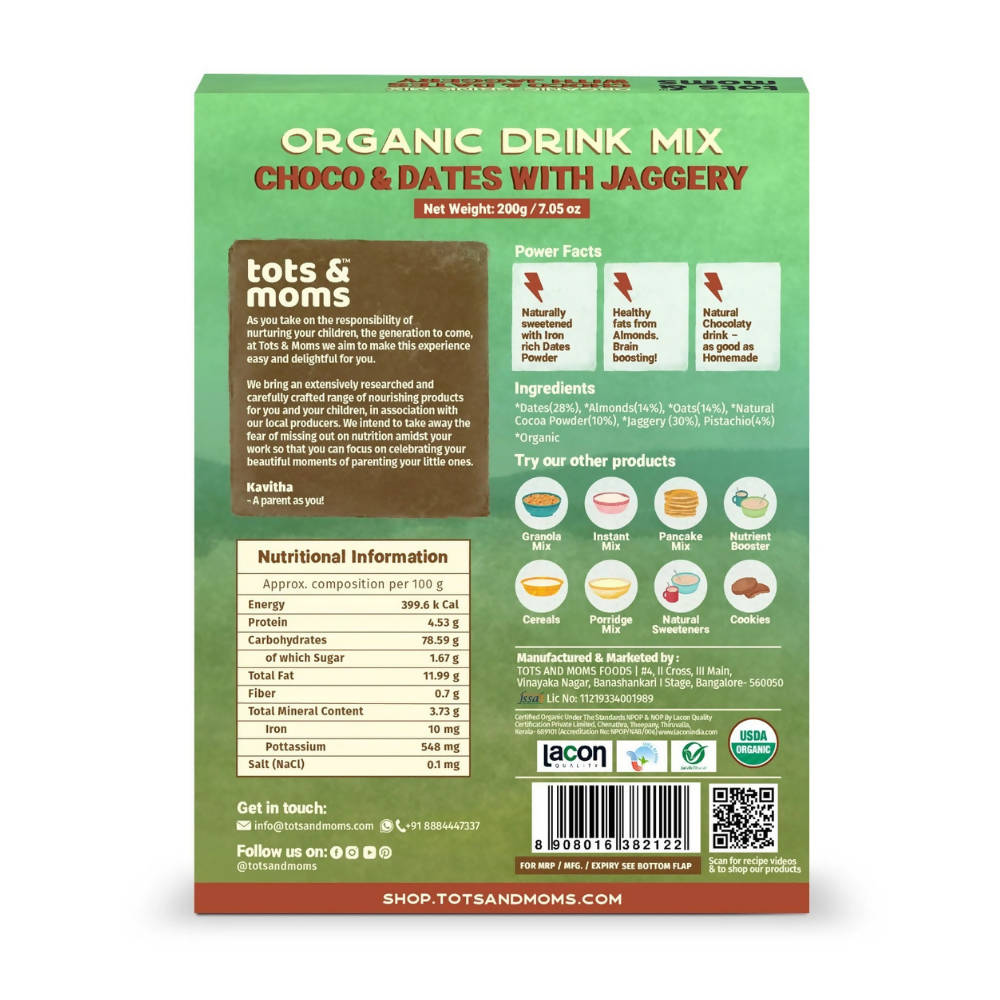 Tots and Moms Organic Choco Dates with Jaggery Drink Mix - Distacart