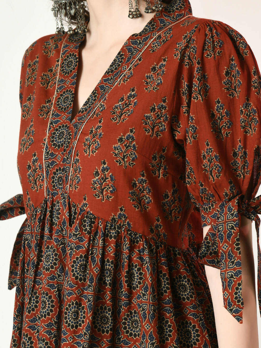 Myshka Women's Rust Empire Printed Dress - Distacart