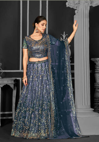 Teal Net Semi-Stitched Bridal Lehenga - Nimayaa Bonanza - Distacart