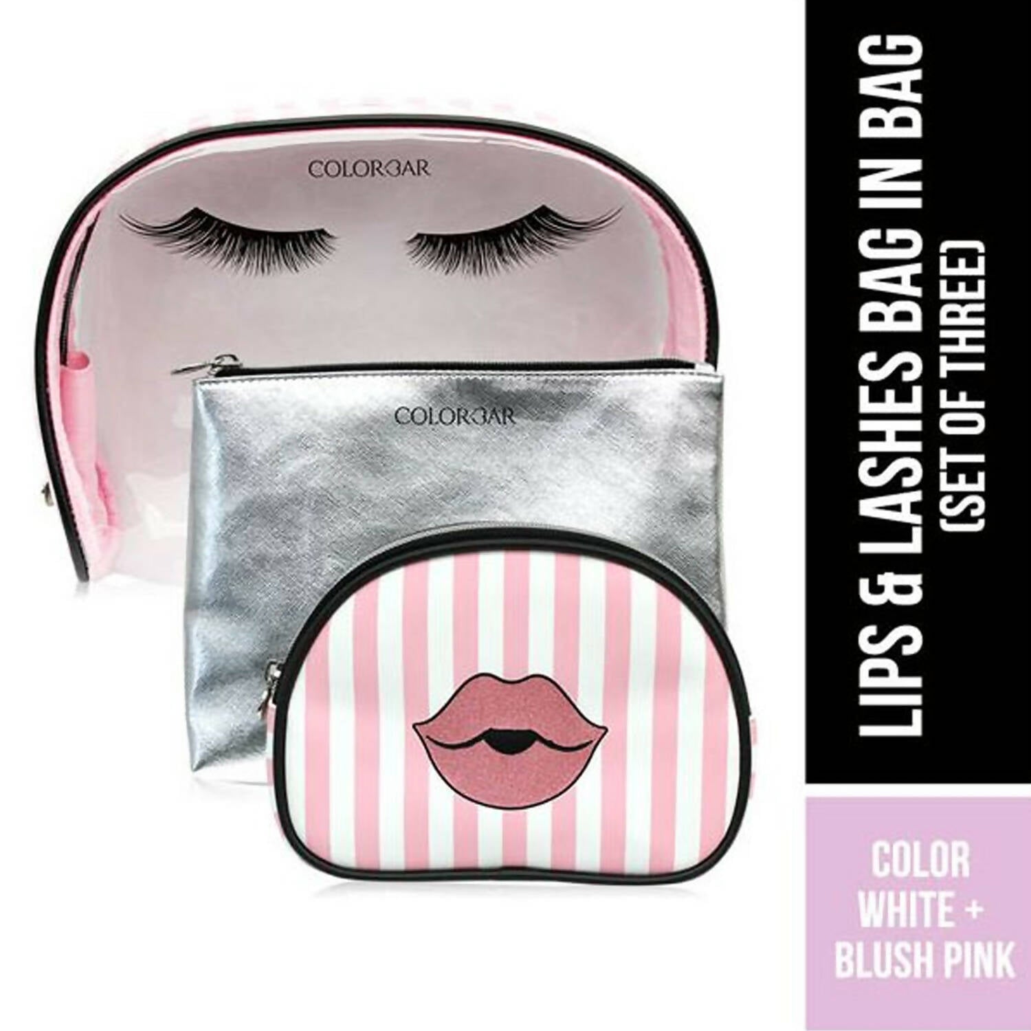 Colorbar Pouch Lips & Lashes Bag In Bag (Set Of Three) - White + Blush Pink - Distacart