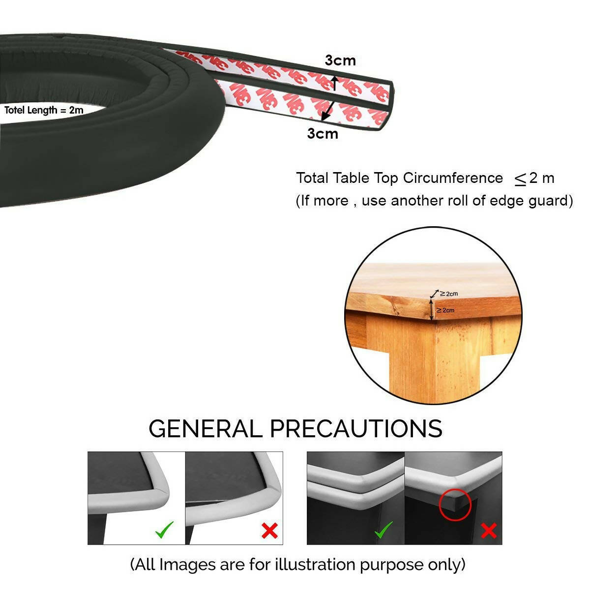 Safe-O-Kid Unique High Density 2 Mtr Long U - Shaped 2 Edge Guard Strips - Black - Distacart