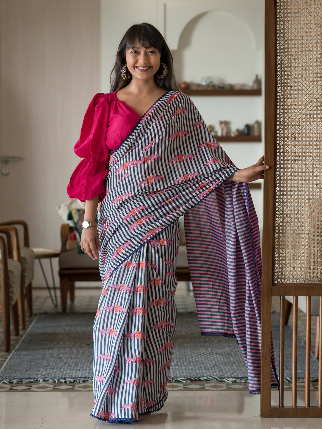 Suta Multi Color Striped Pure Cotton Saree - Distacart