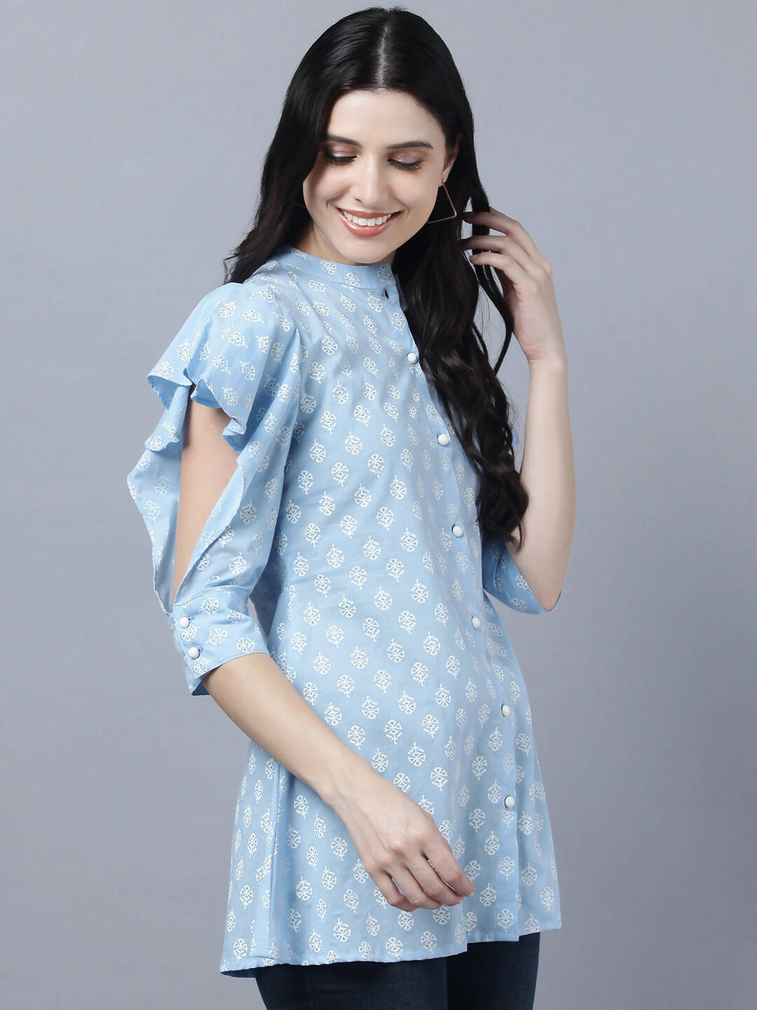 Myshka Stylish Blue Cotton Half Sleeve Women's Top - Distacart