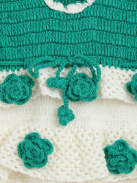 Thumbnail for ChutPut Hand knitted Crochet Floral Evening Dress - Cream - Distacart
