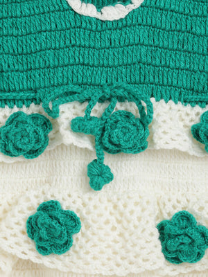 ChutPut Hand knitted Crochet Floral Evening Dress - Cream - Distacart