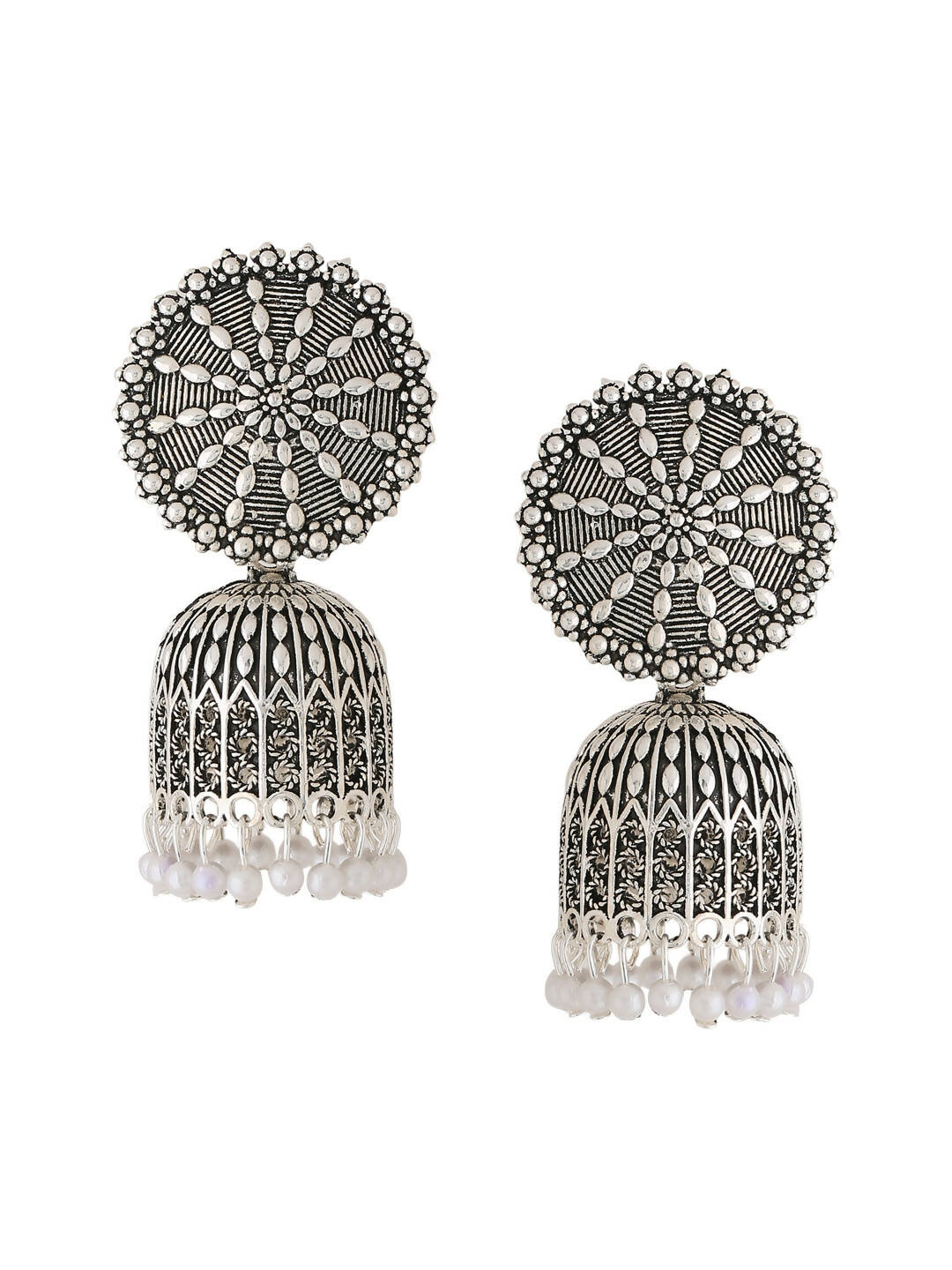 NVR Women Silver Toned Dome Shaped Jhumkas Earrings - Distacart