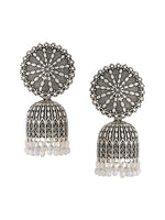 Thumbnail for NVR Women Silver Toned Dome Shaped Jhumkas Earrings - Distacart