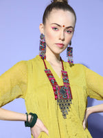 Thumbnail for Janasya Elegant Mustard Woven Design Dobby Weave Kurta - Distacart