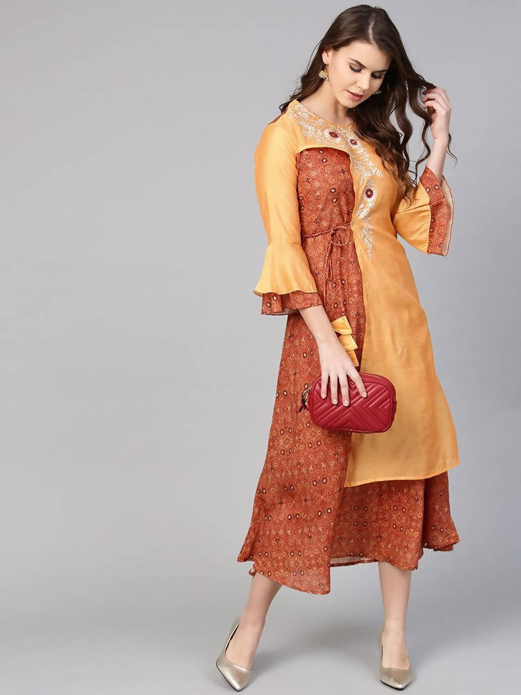 Yufta Orange And Brown A-line dress