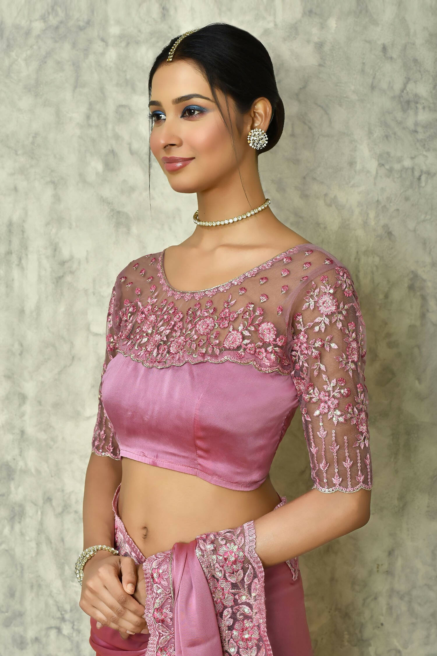 Pink Silk Plain Saree with Blouse Piece - Purvi - Distacart