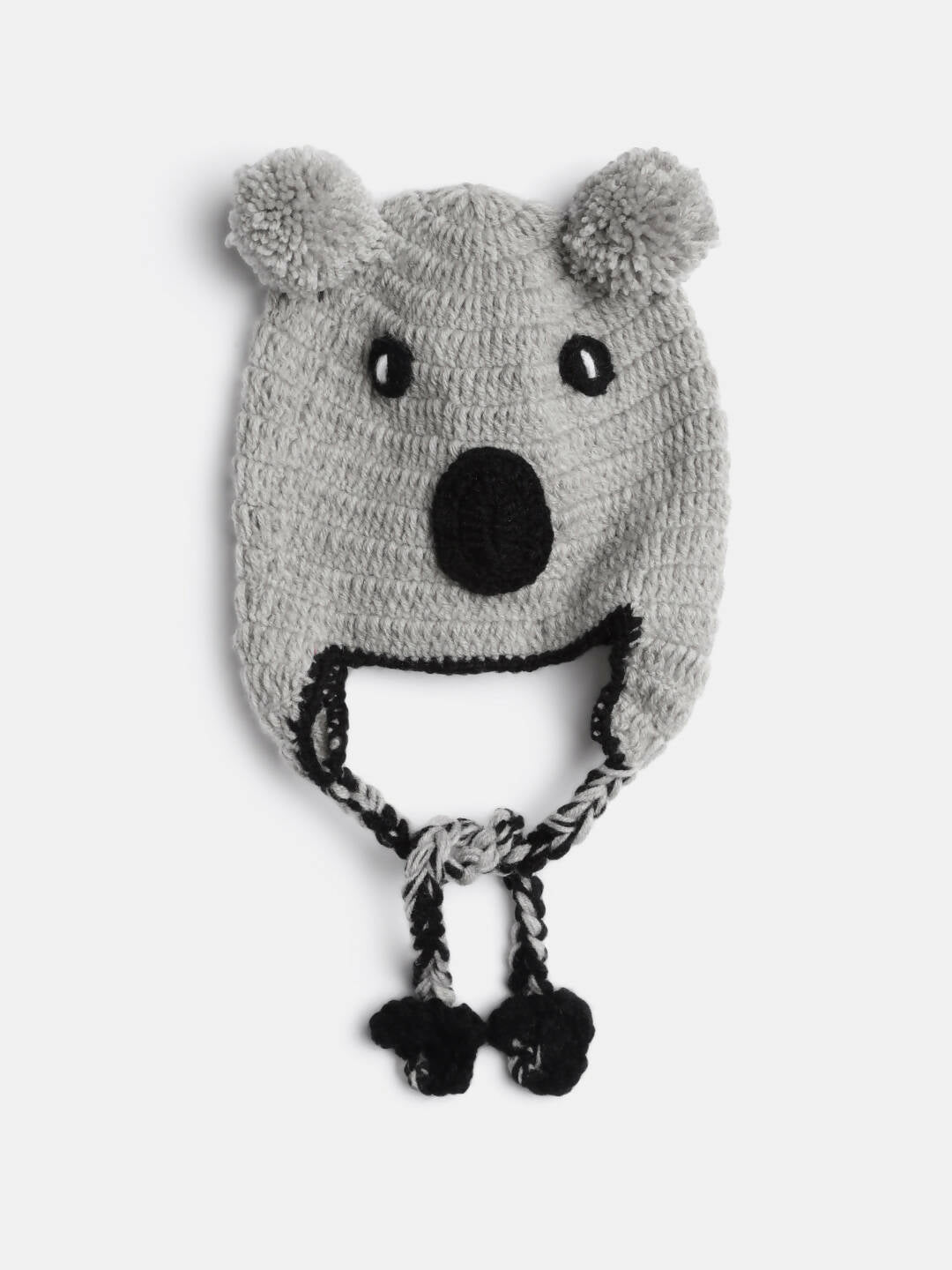 Chutput Kids Woollen Hand Knitted Kuala Bear Detail Cap - Grey - Distacart