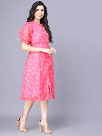 Thumbnail for Myshka Women Pink White Floral Organic Cotton Midi Dress - Distacart