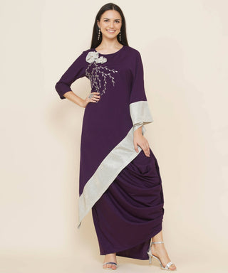 Women Republic Purple Assmetrical Kurta With Cowl Dhoti - Distacart