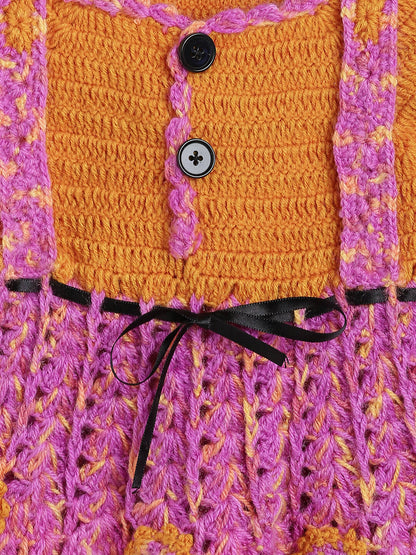 ChutPut Hand knitted Crochet Funky Wool Dress - Multi - Distacart