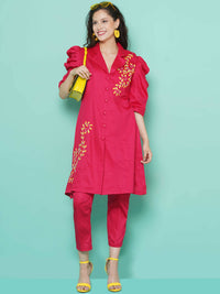 Thumbnail for Women Republic Pink Cotton Silk Embroidered and Embellished Coord Set - Distacart