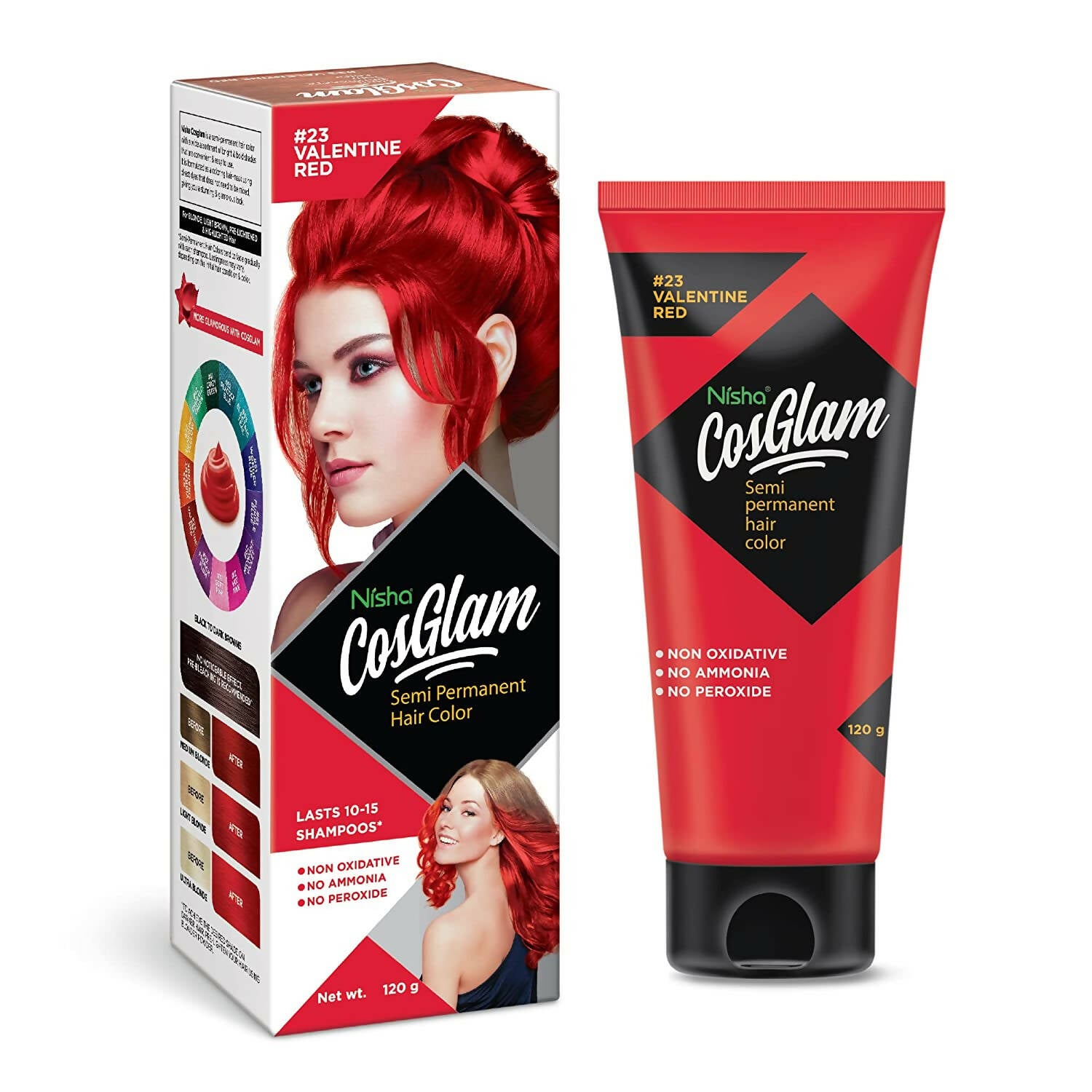 Nisha Cosglam Semi Permanent Hair Color 23 Valentine Red - Distacart