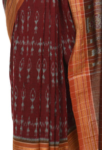 Thumbnail for Vamika Sambalpuri Ikat Cotton Dehabandha Black & Maroon Saree - Distacart