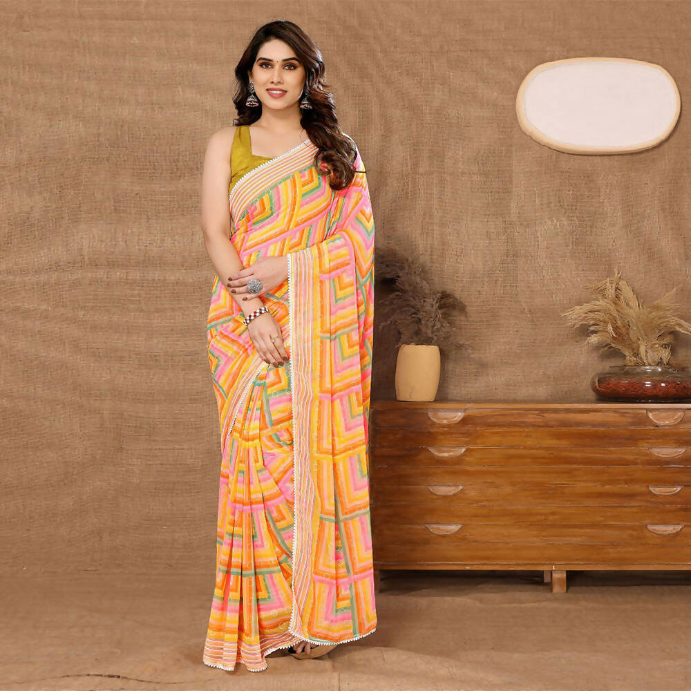 Women's Partywear Designer Yellow Georgette Fancy Saree - Satrangi - Distacart