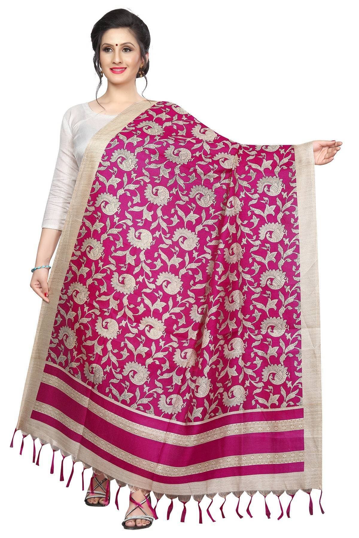Vamika Pink Printed Khadi Bhagalpuri Dupatta