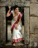 Thumbnail for DEIANA'S Beautiful Golden Jari with New Design Soft Lichi Silk Saree - White - Distacart
