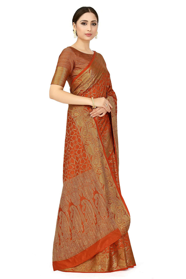 Mimosa Women's Rust Orange Patola Art Silk Saree - Distacart