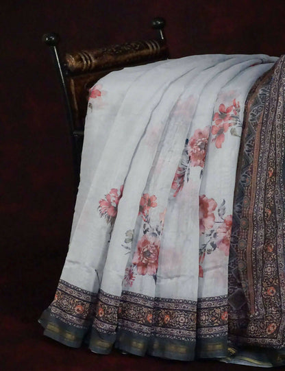 Off White Colour Printed Semi Chanderi Design Saree By Gayathri Reddy Designer Studio - Distacart