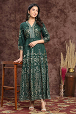 Thumbnail for Juniper Women Jadegreen Rayon Printed Anarkali Dress - Distacart