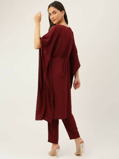 FIORRA Women's Maroon Poly Crepe Kaftan Type Kurta Set - Distacart