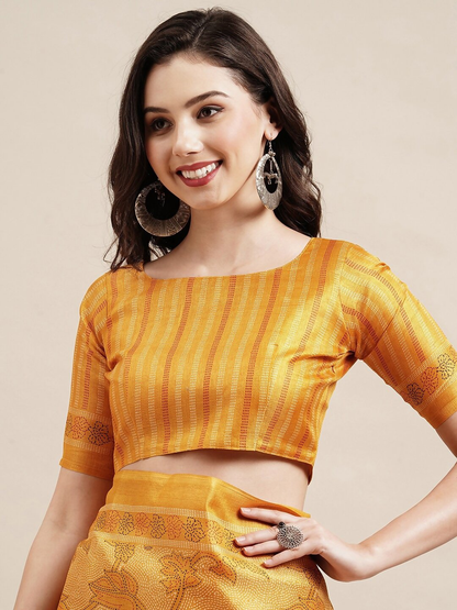 Saree Mall Yellow Floral Printed Bhagalpuri Saree - Distacart