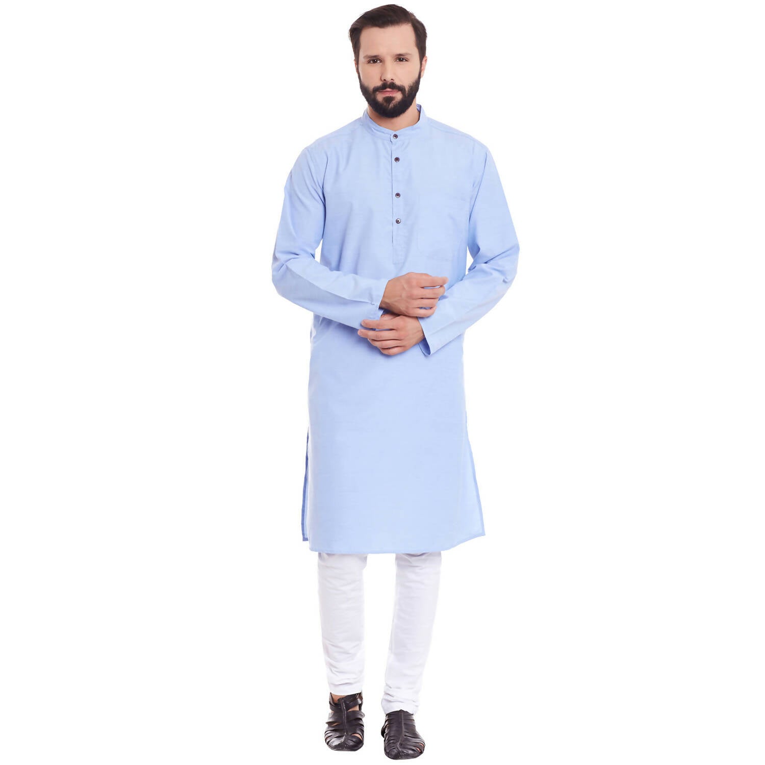 Even Apparels Blue Color Pure Cotton Men's Kurta With Band Collar - Distacart