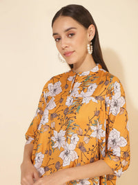 Thumbnail for Janasya Women's Mustard Moss Digital Floral Printed Casual A-line Co-ords - Distacart
