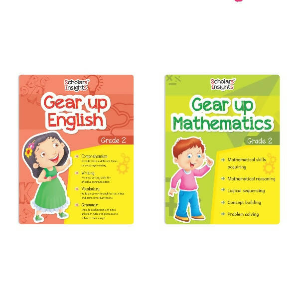 Scholars Insights Gear Up English & Maths Grade 2 Books Set of 2|Grammar Skills, Logical Reasoning, Problem Solving Book for Kids| Ages 7-8 Years - Distacart